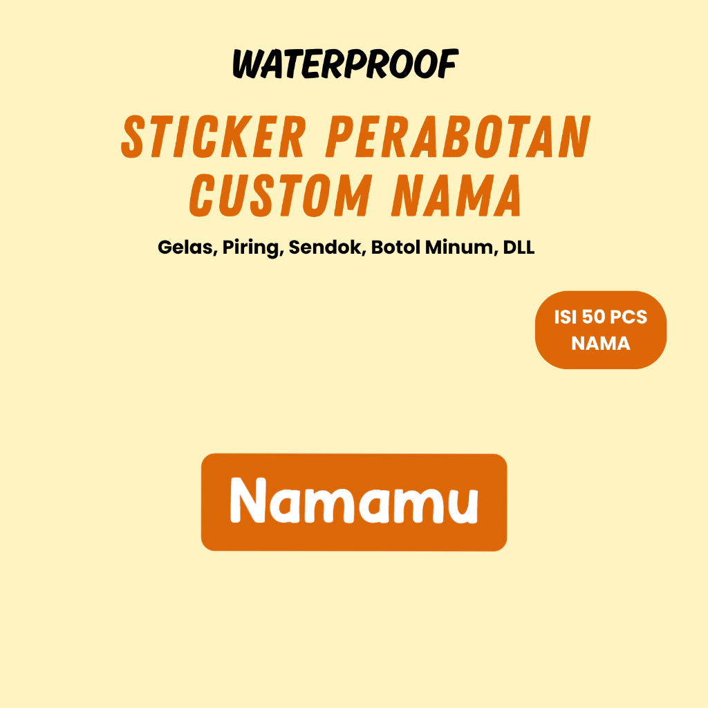 

50 PCS Sticker Barang Custom Nama Piring Sendok Botol Gelas Perabotan timbul waterproof label Ajaibb