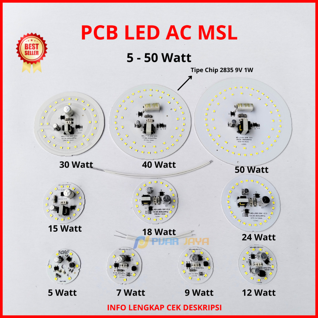 PCB LED AC MSL 5 7 9 12 15 18 24 30 40 50 Watt Lengkap PCB Lampu Led Mesin Lampu LED Putih Terang