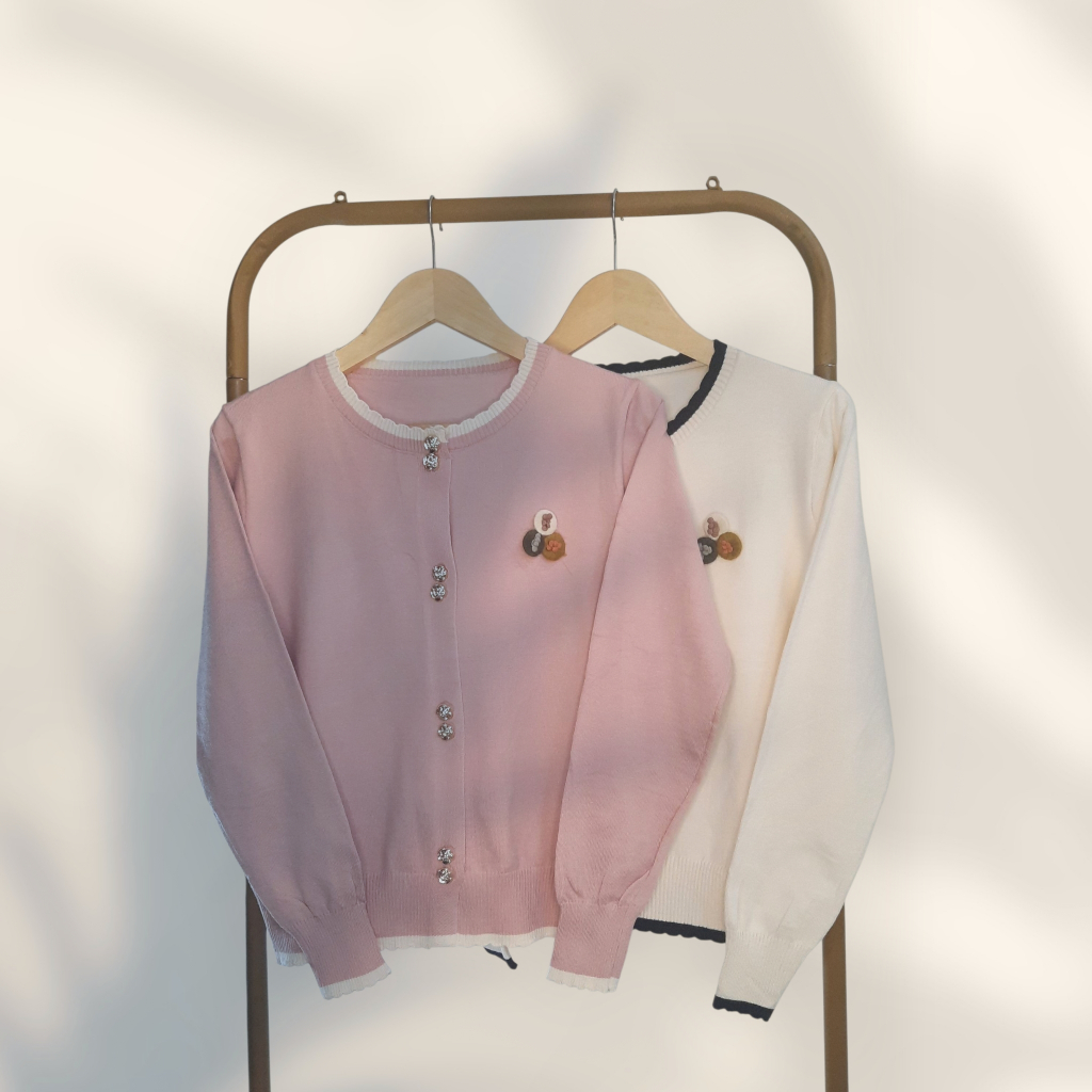 Cardigan Rajut Floral Button Premium