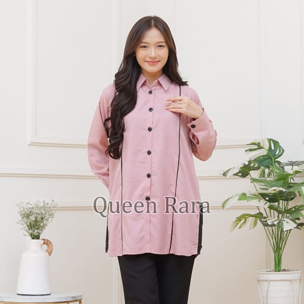Atasan Wanita Tunik Kemeja Polos Lengan Panjang – Fashion Simple Elegan