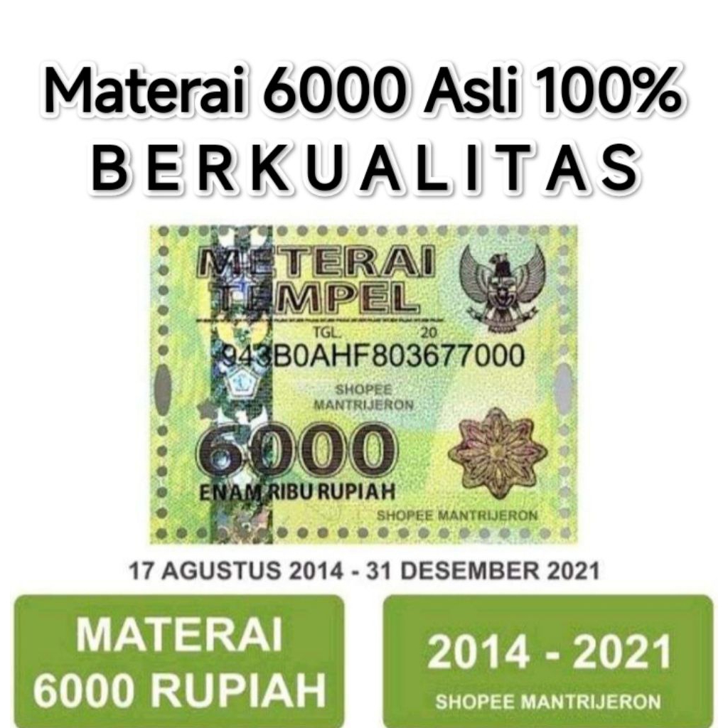 materai 3000 3ribu lama mtrai 6000 enam ribu meterai 6ribu asli original berkualitas