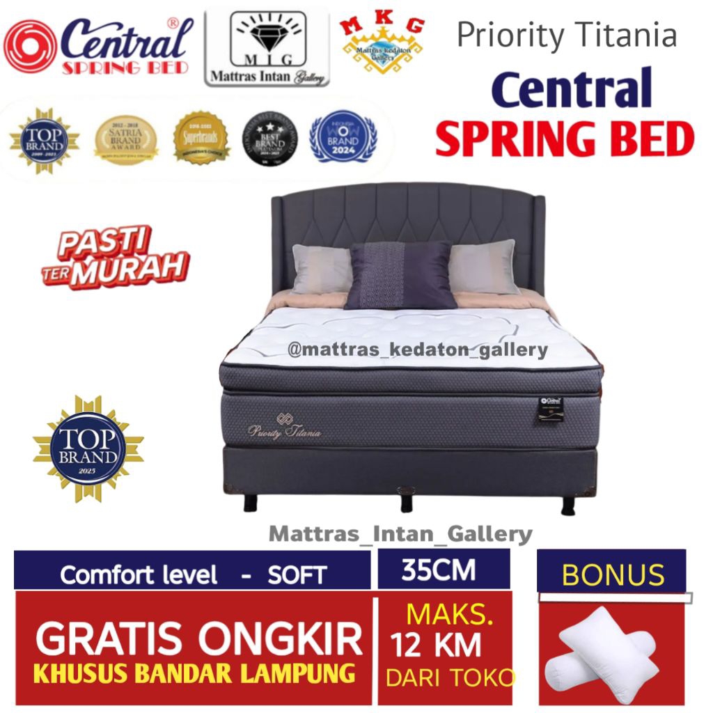 CENTRAL SPRING BED PRIORITY TITANIA LATEX KASUR MATRAS MATTRESS FULL SET