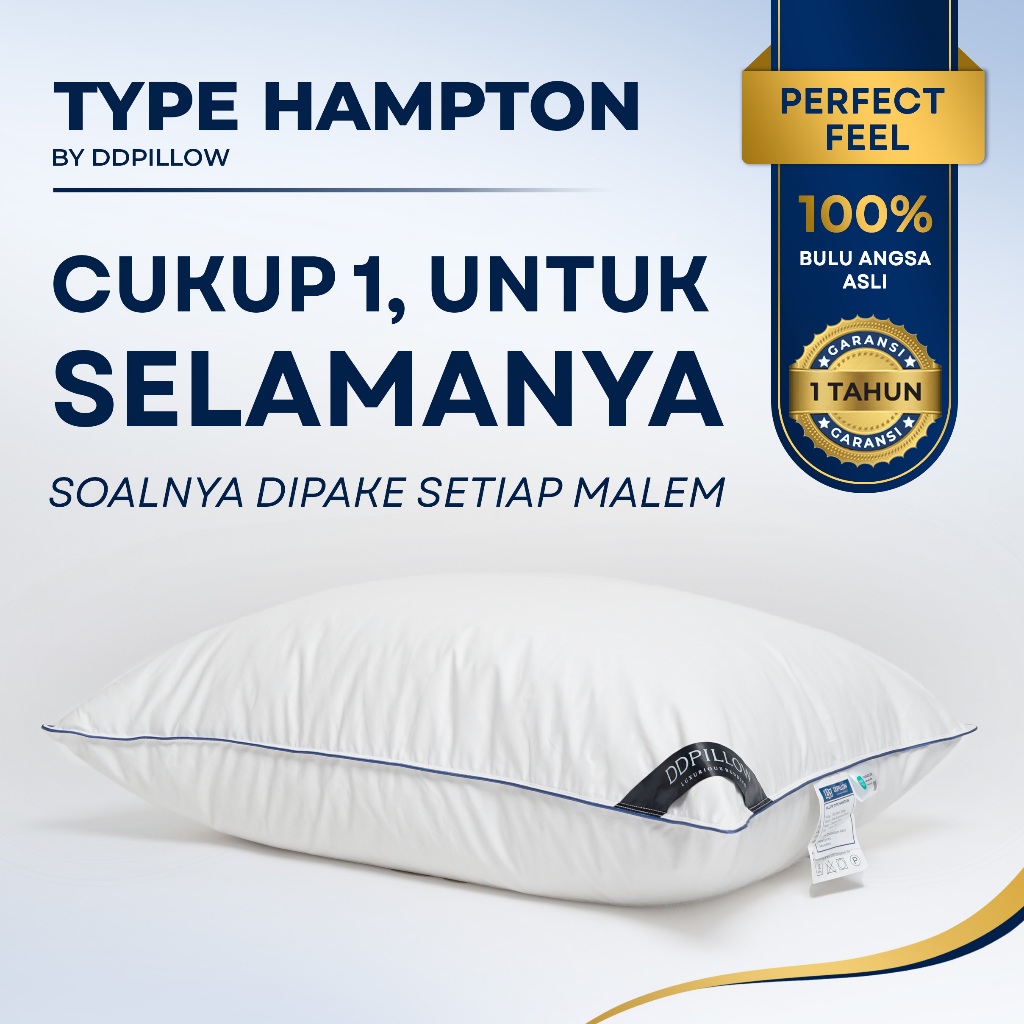 DDPillow Bantal Bulu Angsa Asli / Bantal Hotel Bintang 5, Type Hampton (Perfect Feel) / Bantal Tidur