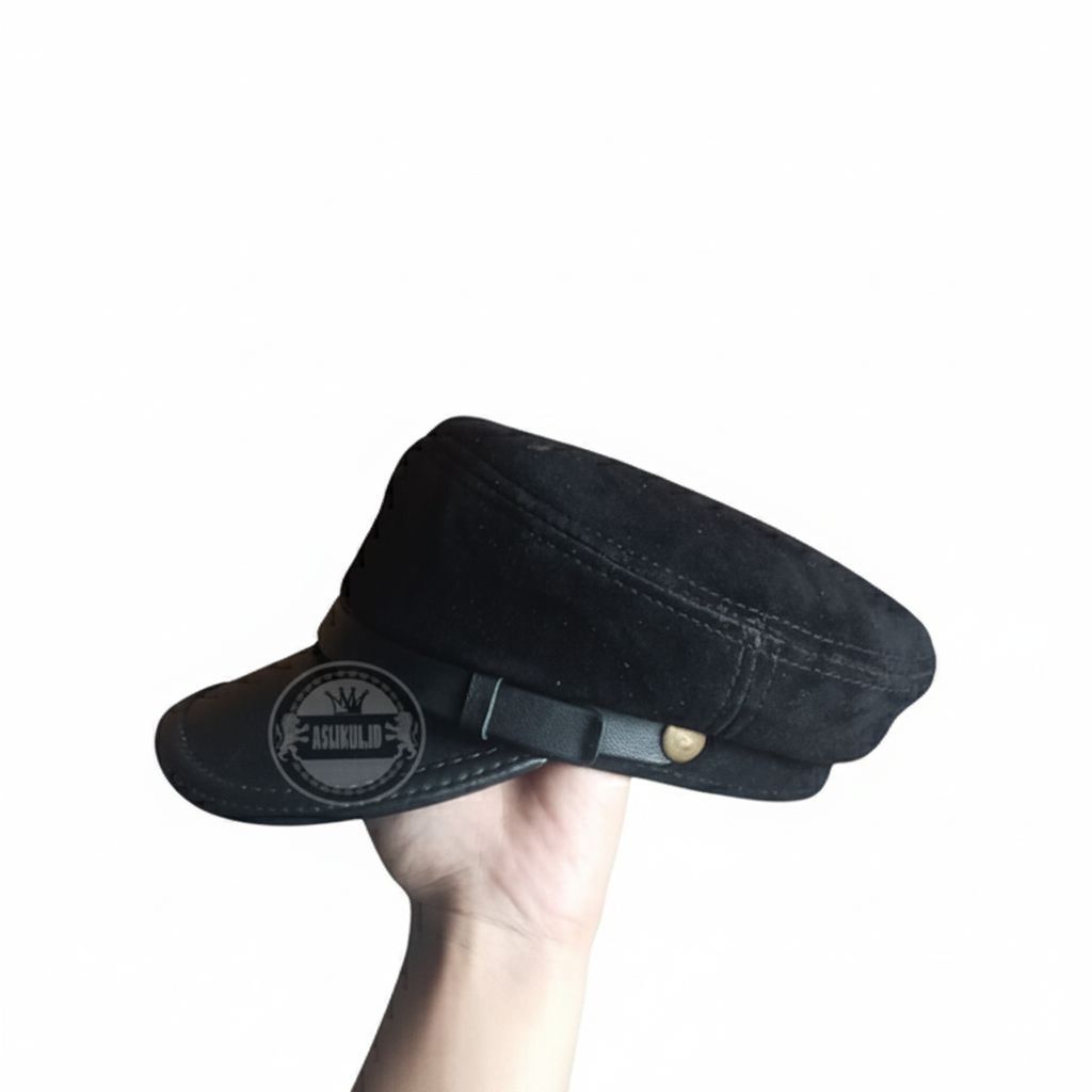 TOPI KULIT NAHKODA POLIS KULIT SUEDE ASLI TRENDY