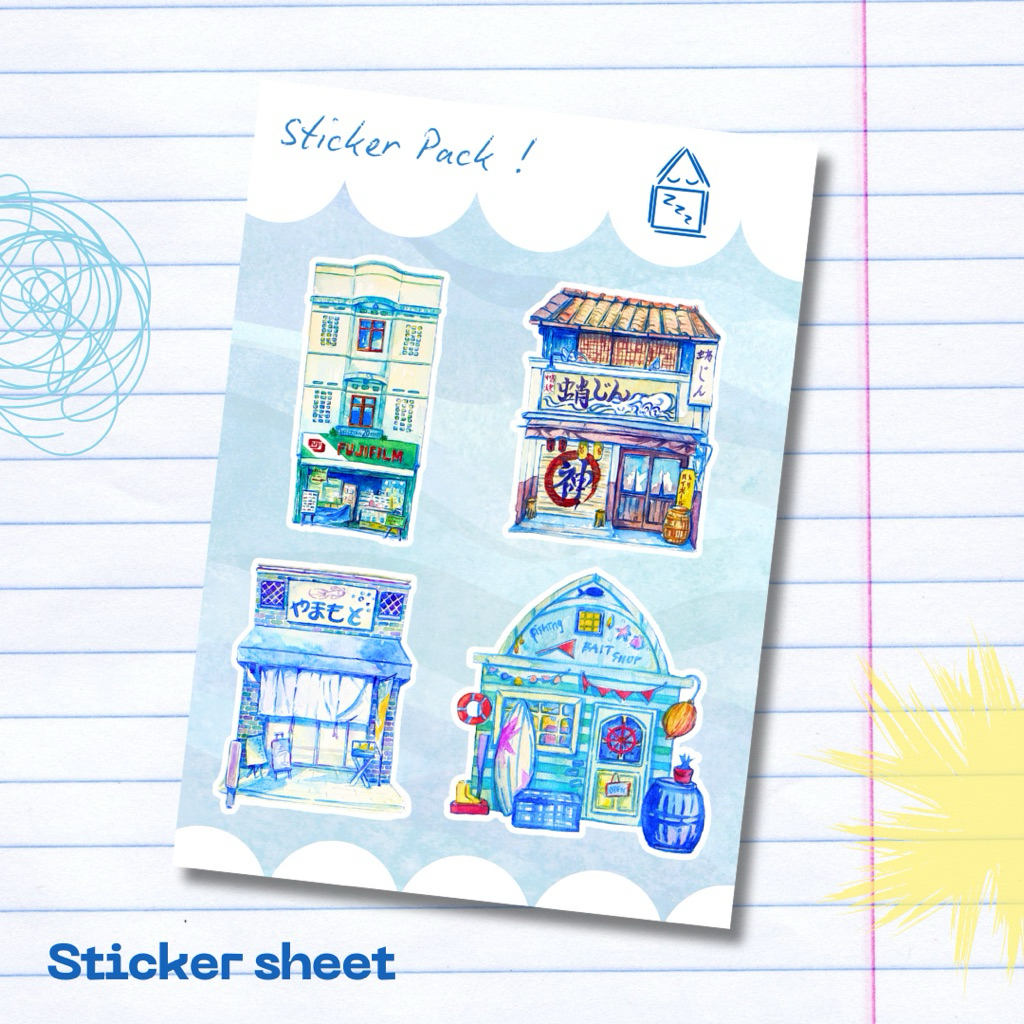 

Sticker sheet A6 - storefront illustration
