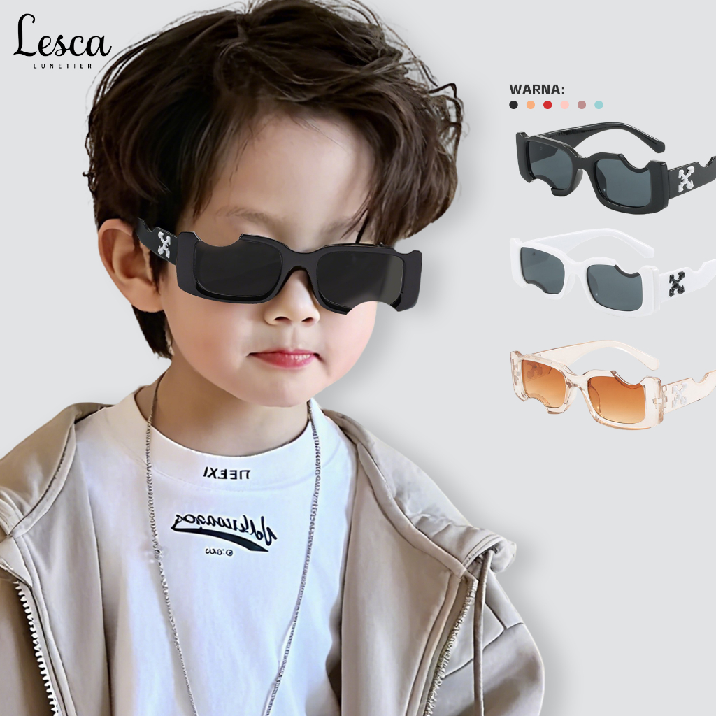 Lesca Kacamata Hitam Anak Gaya Hip Hop Frame Off-White Notch Hole Sunglasses Stylish Kekinian