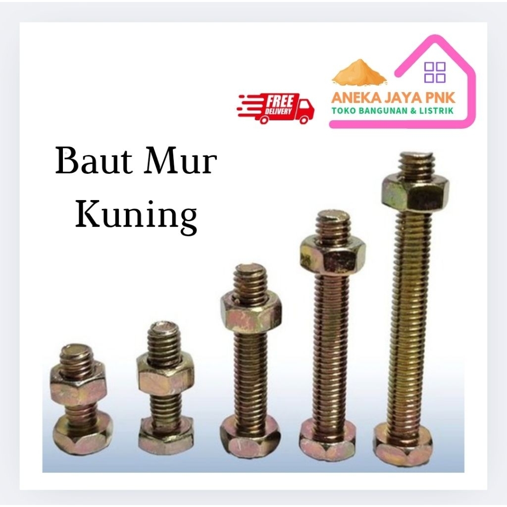Baut Mur Kuning M10 Kunci 14 Hexagonal Kunci Pas