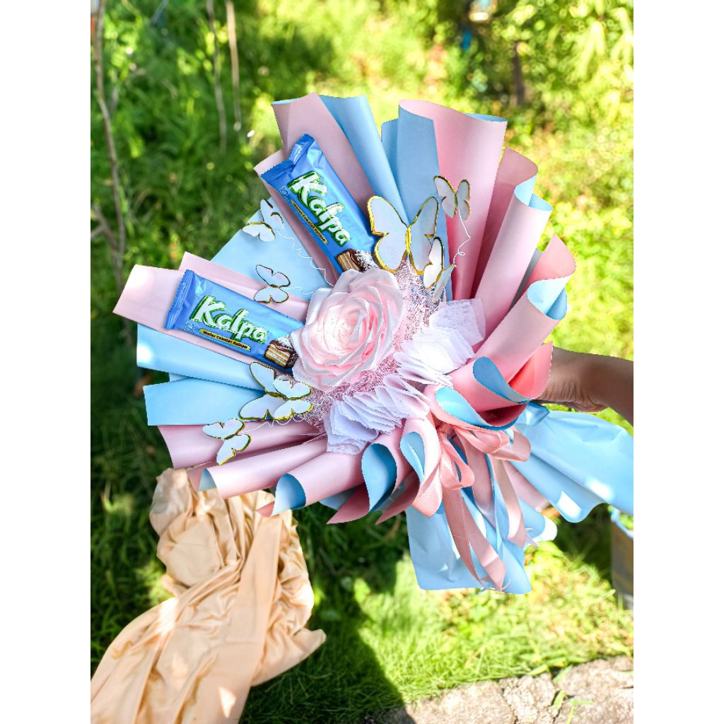 

buket snack bunga pita satin