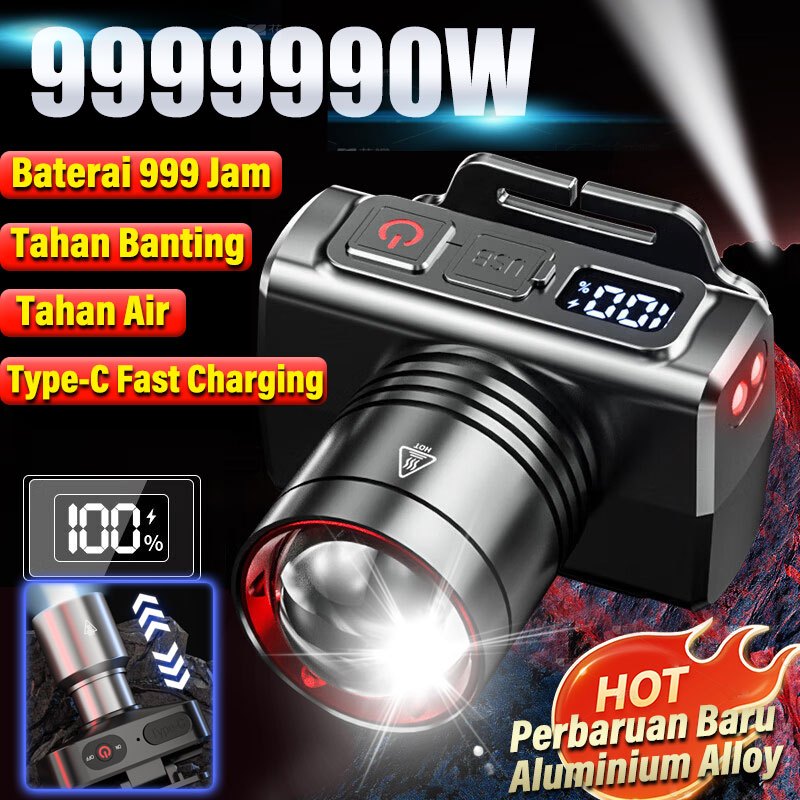 【Meriam Laser】Headlamp LED Outdoor 500W Sangat terang senter kepala jarak jauh Anti Air Jarak Jauh s