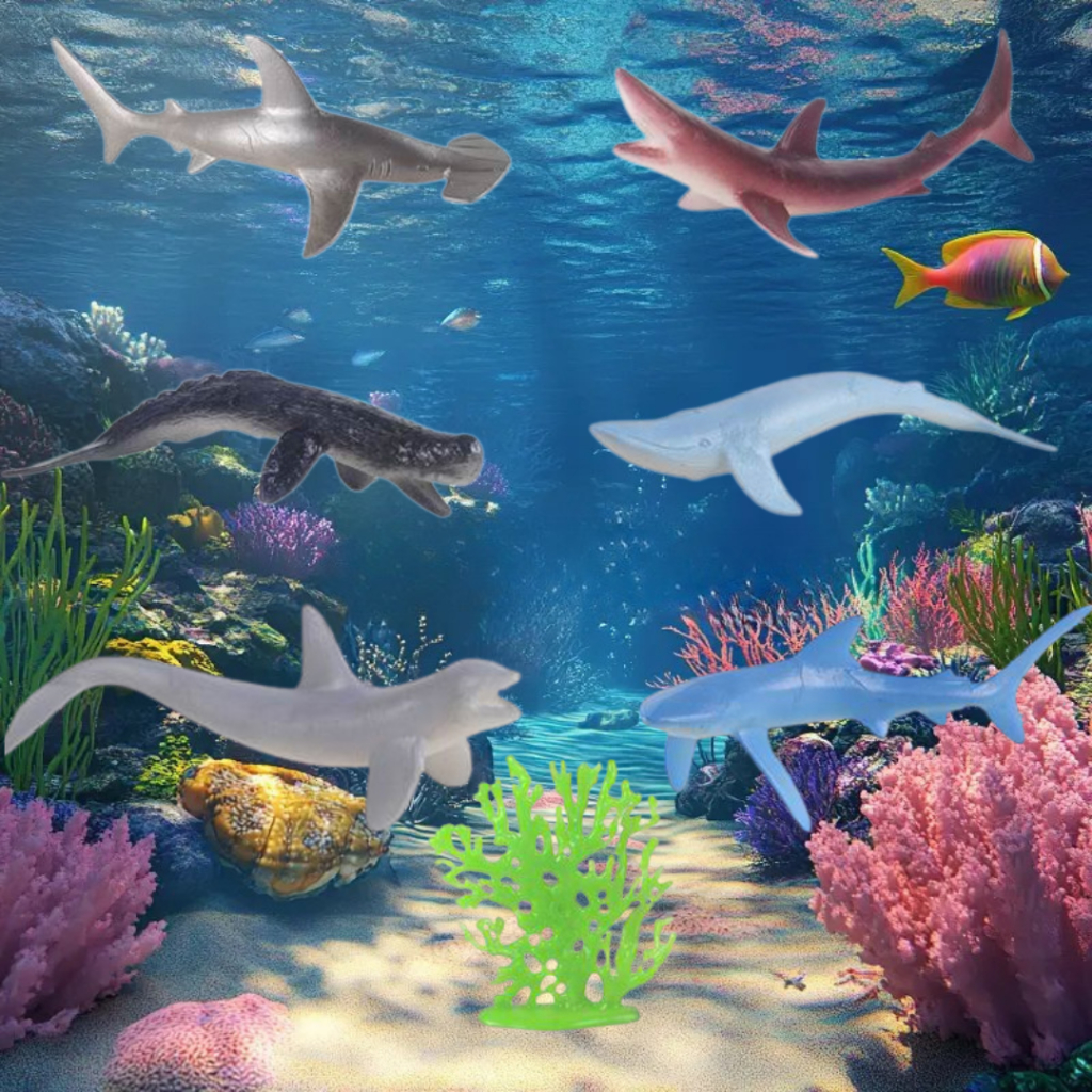 Toy Studio Mainan Hewan Laut Ikan Hiu Paus Singa Zebra Figurin Karet Koleksi Anak Binatang Figure