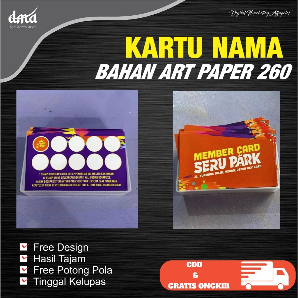 

Kartu Nama Bahan Artpaper 260 [Isi 1 Kotak 100 Lembar] / Kartu Nama Custome