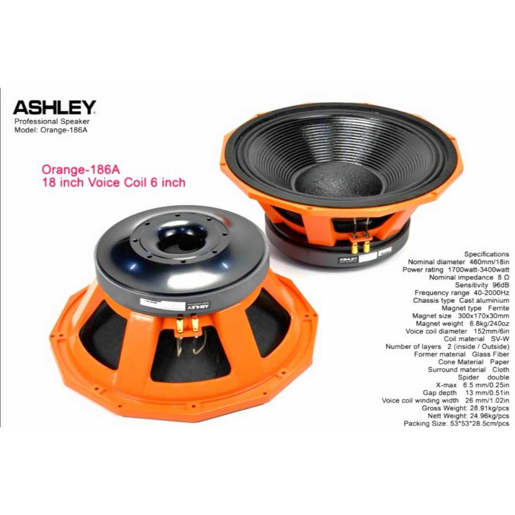 Speaker Woofer Ashley Orange186A Orange 186A 18 Inch Voice Coil 6 Inch 3400W
