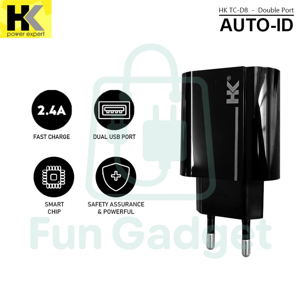 WALL CHARGER HK TC-D8 AUTO-ID FAST CHARGING 2 USB QC3.0 + Kabel Micro / Type-C