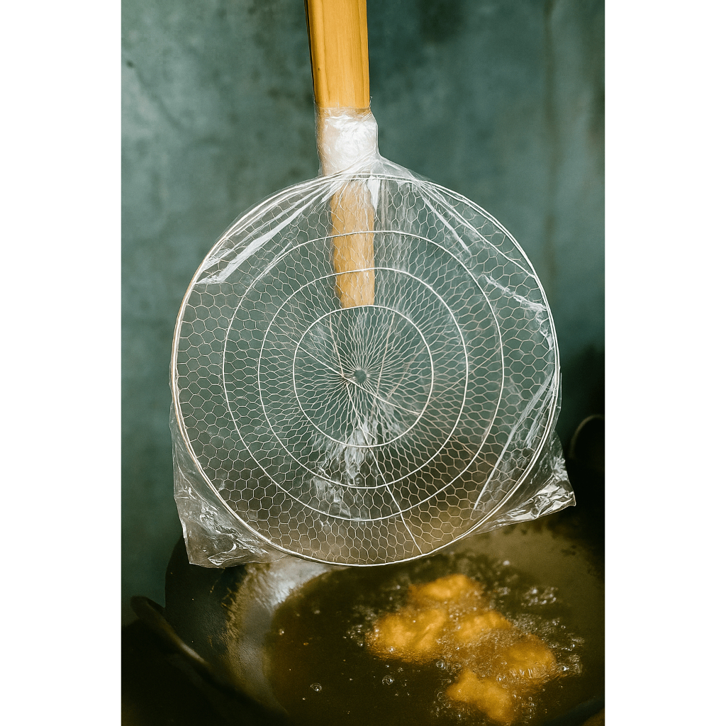 SEROKAN JUMBO GAGANG BAMBU 40 CM/ SEROKAN PENGGORENGAN JUMBO/ SARINGAN PENGGORENGAN BESAR 40CM/ TIRI