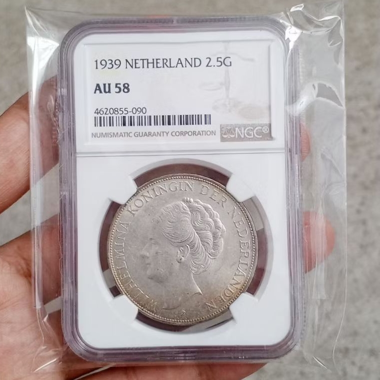 NGC AU 58 2,5 Gulden Wilhelmina Netherland thn 1939