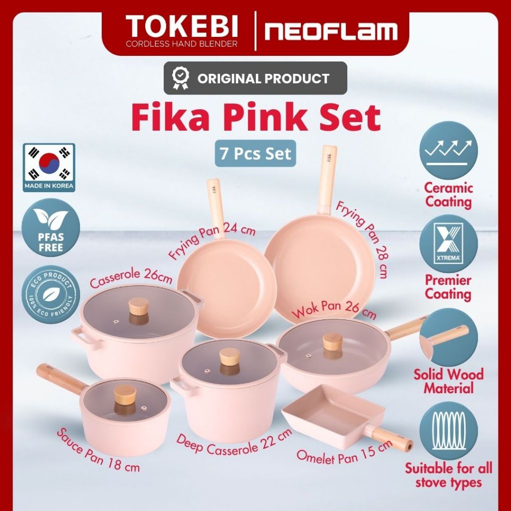 Neoflam Fika Pink - Panci Wajan Teflon Set Anti Gores & Ceramic Coating