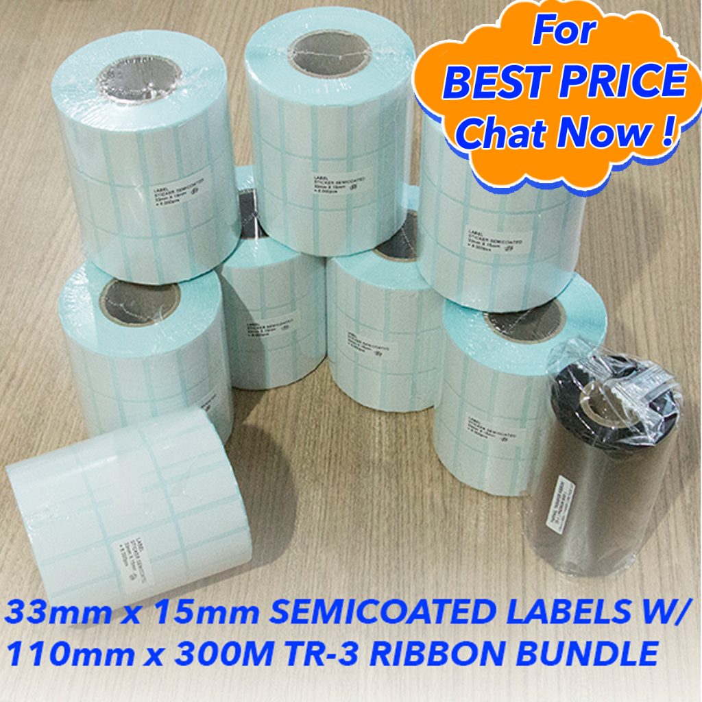 

Paket Label Sticker Semicoated Ukuran 33mm x 15mm 3 baris dengan Ribbon Wax