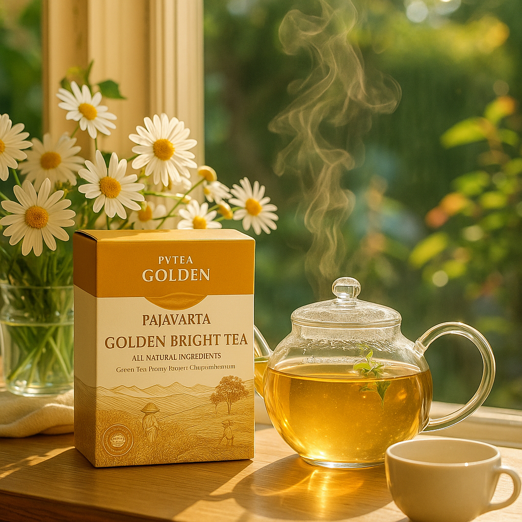 

PVTEA Golden Bright Tea – Teh Herbal Green Tea & Chrysanthemum untuk Mata Sehat & Wajah Cerah Alami