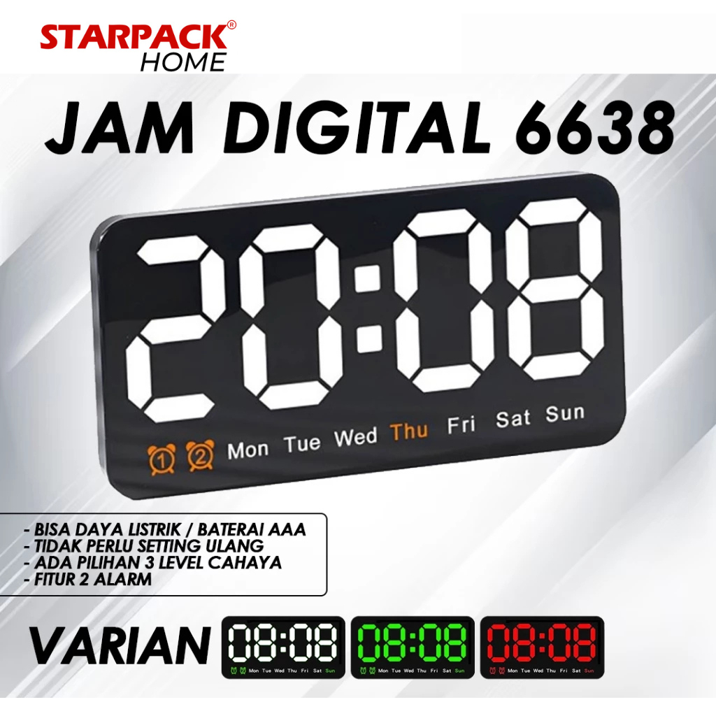 Jam Dinding Meja Digital LED FF-6638 Tampilan Jam, Tanggal, Suhu – USB & Baterai