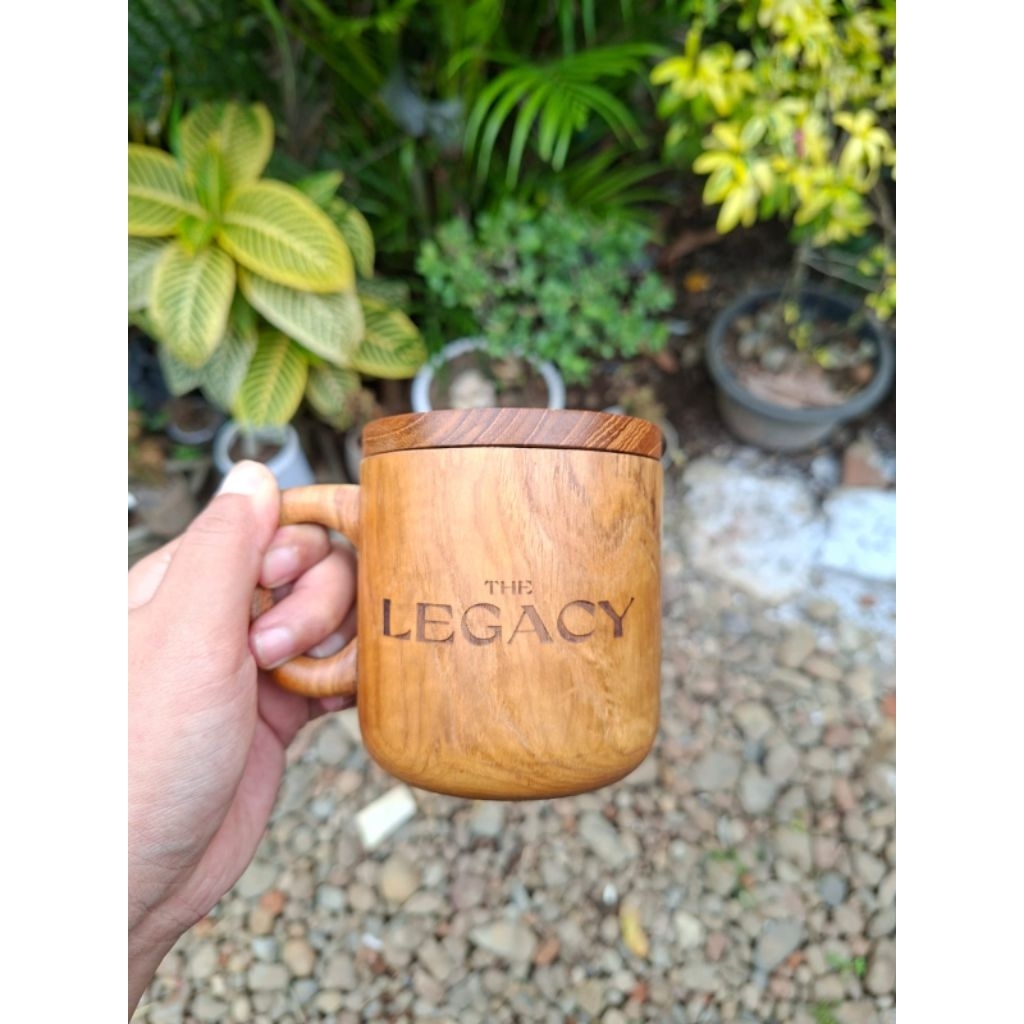 Cangkir Gelas Kayu Jati Custom Grafir Nama Hadiah Unik