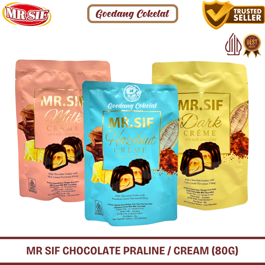 

MR.SIF Praline Chocolate Hazelnut Milk Dark Chocolate Creme Coklat Praline 80g
