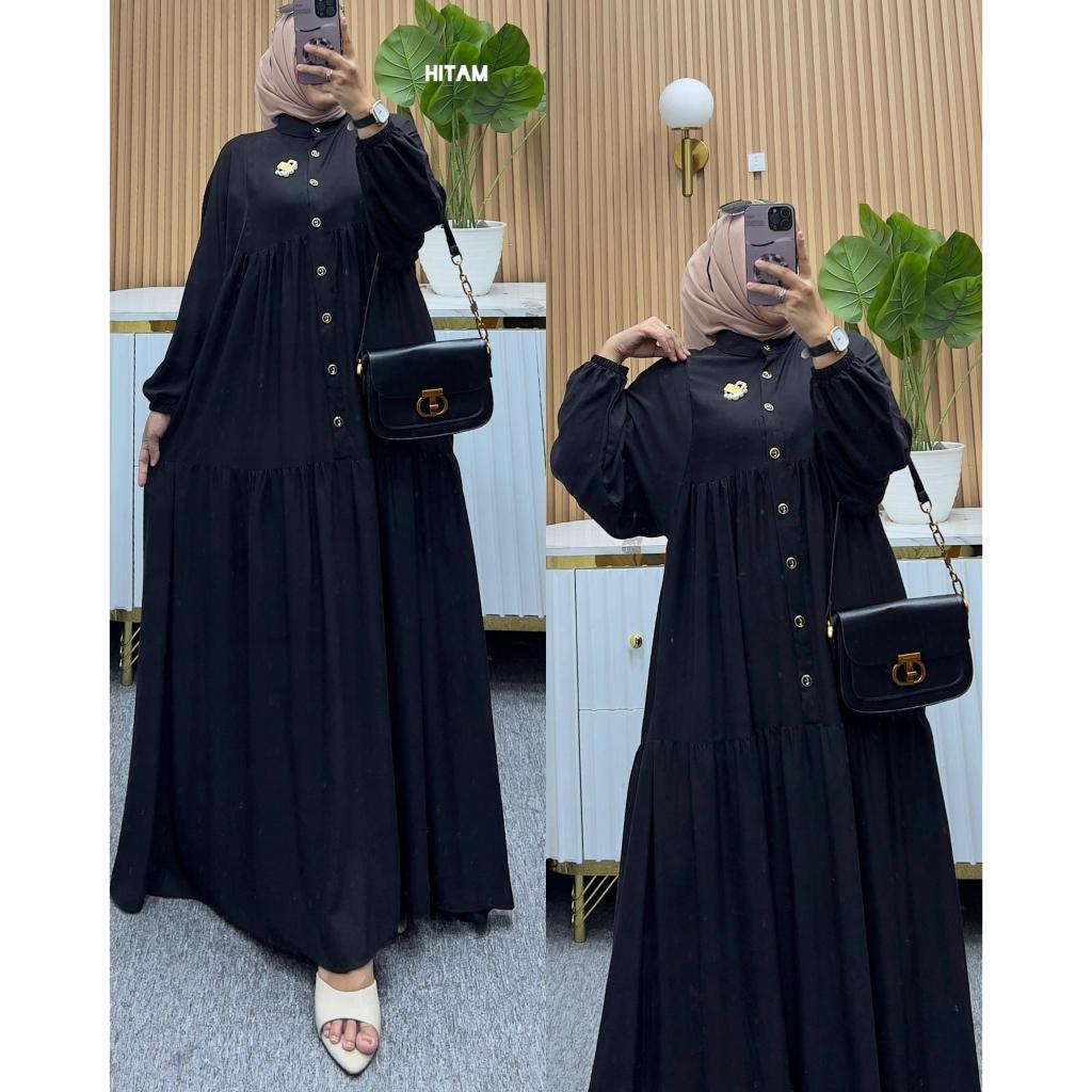 GAMIS SERUT SUSUN LENGAN BALON KATUN TWILL MODEL REMPEL KANCING FULL KEKINIAN