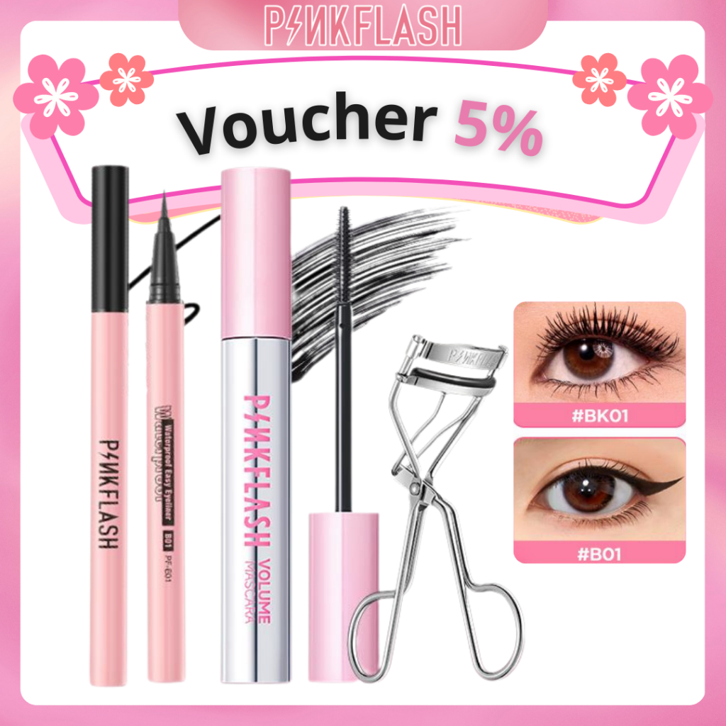 [ BUNDLING ] PINKFLASH Stayproof Volume Last Mascara 12h Volume Liquid Eyeliner Sweatproof  Waterpro