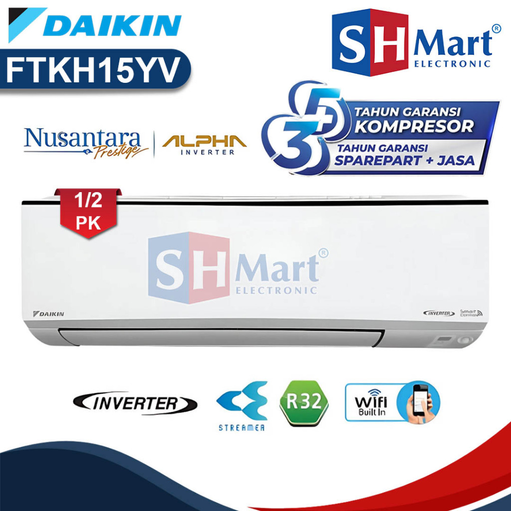AC DAIKIN 1/2 PK ALPHA INVERTER FTKH15YV / FTKH-15YV NUSANTARA PRESTIGE NEW GARANSI RESMI (MEDAN)