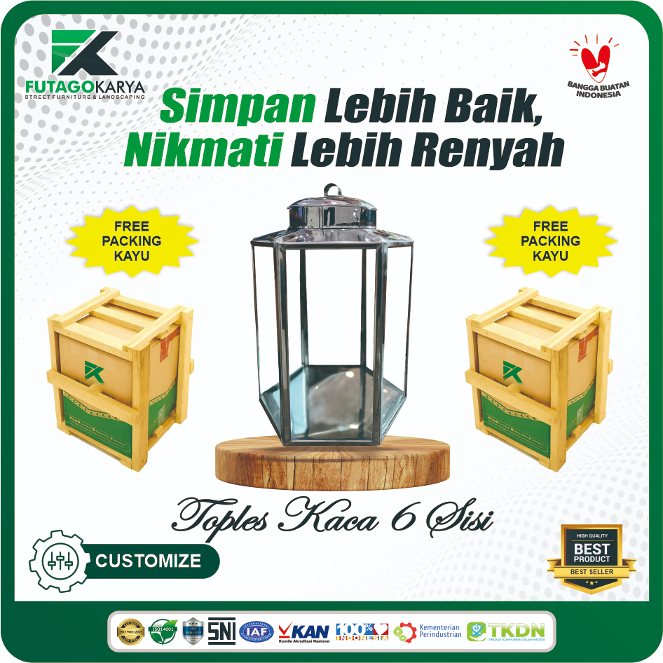 Toples Kaleng Kerupuk 26x38. Toples Kaca Unik Stainless Segienam