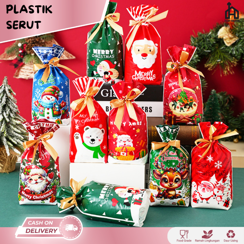 Tas Serut Natal / Christmas Bag / Goodie Bag Tas Serut Natal Souvenir / Kantong Serut Hadiah Natal