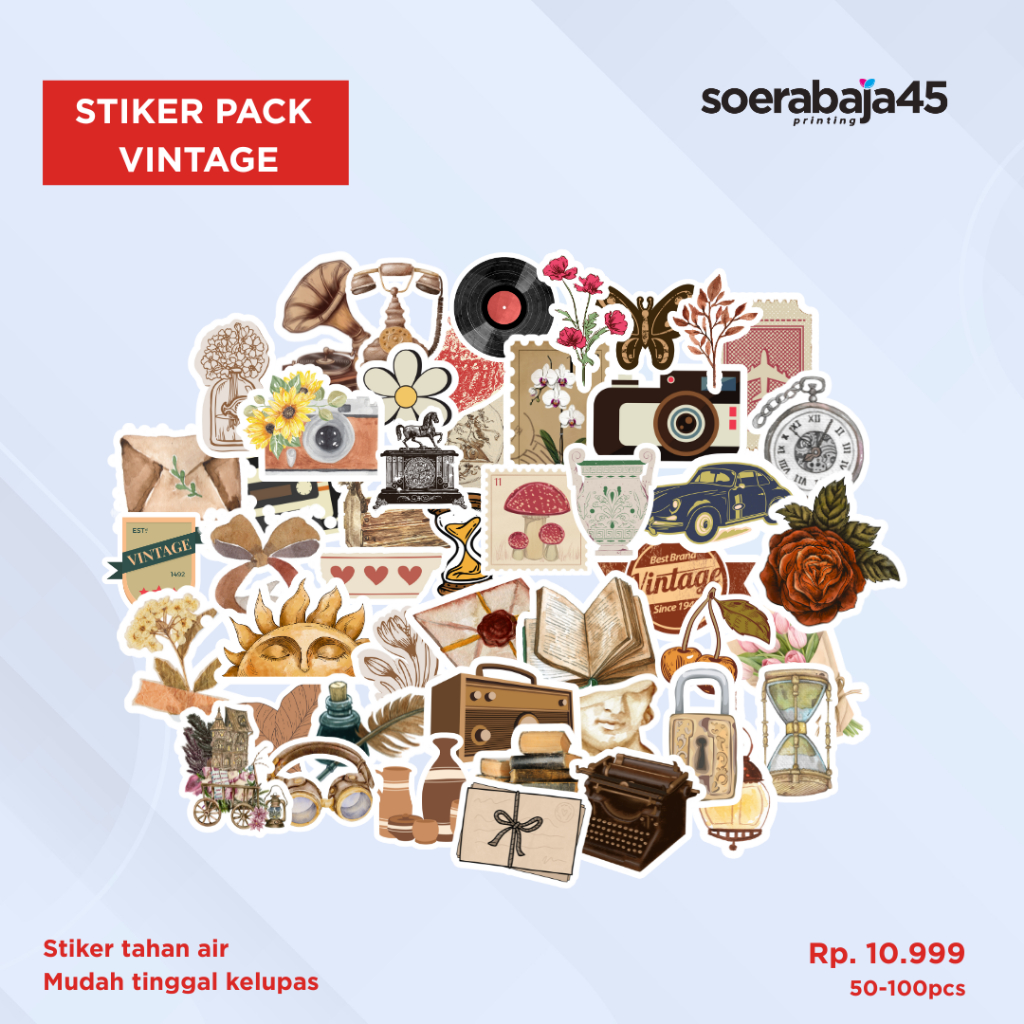 Stiker Pack Vintage Retro Aesthetic Waterproof untuk Laptop, Case HP, Buku, dan Alat tulis
