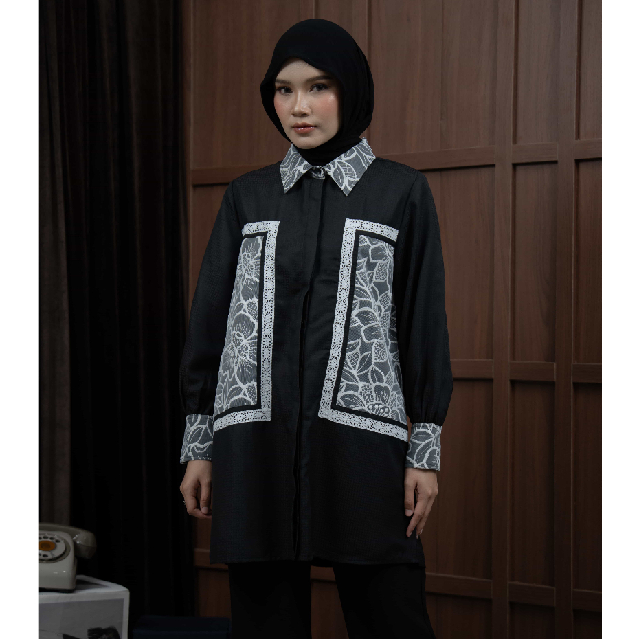 Mayoutfit Vanyka Tunic | Atasan Tunic Kemeja Wanita Kombinasi Brukat Tile Bordir Embroidery