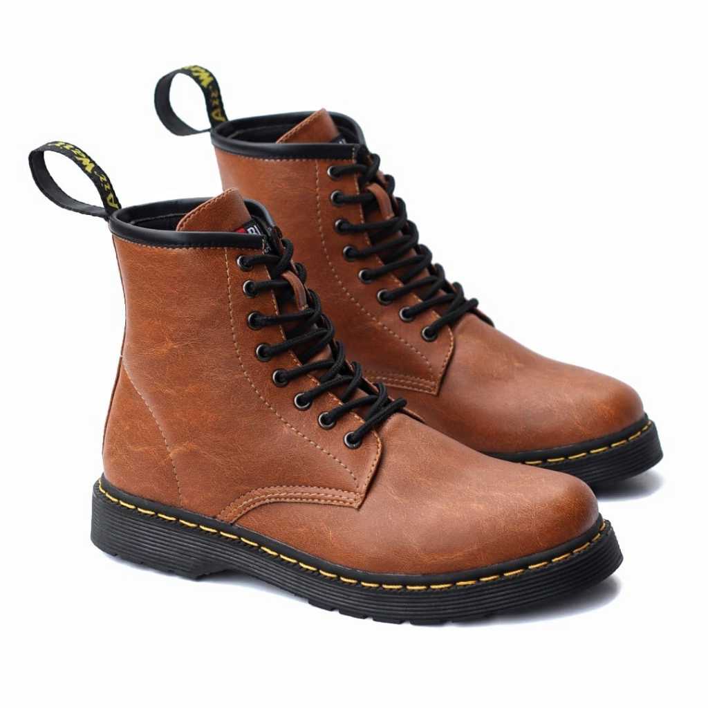 Sepatu Boots Pria Kulit Pu Coklat Muda Nyaman