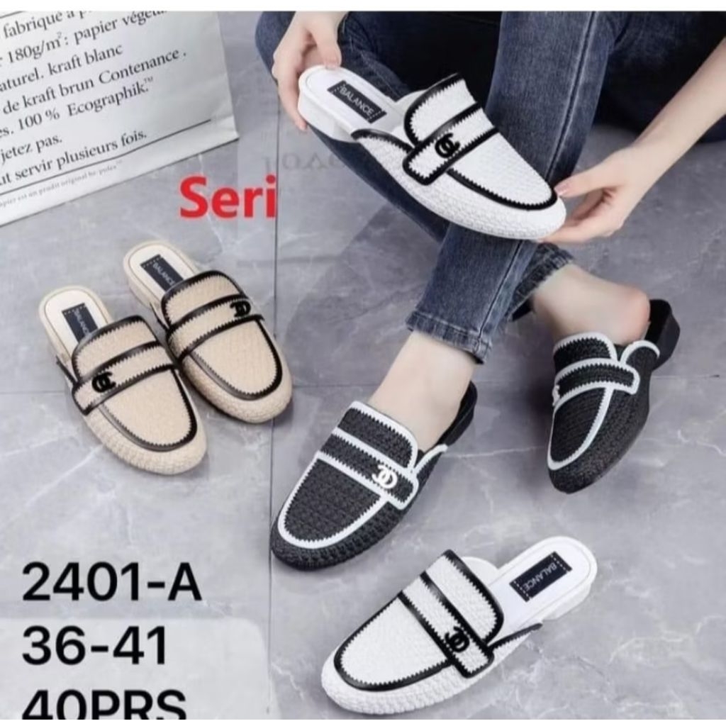 Sandal SLop Wanita Karet Import Motif Garis"Balance 2401