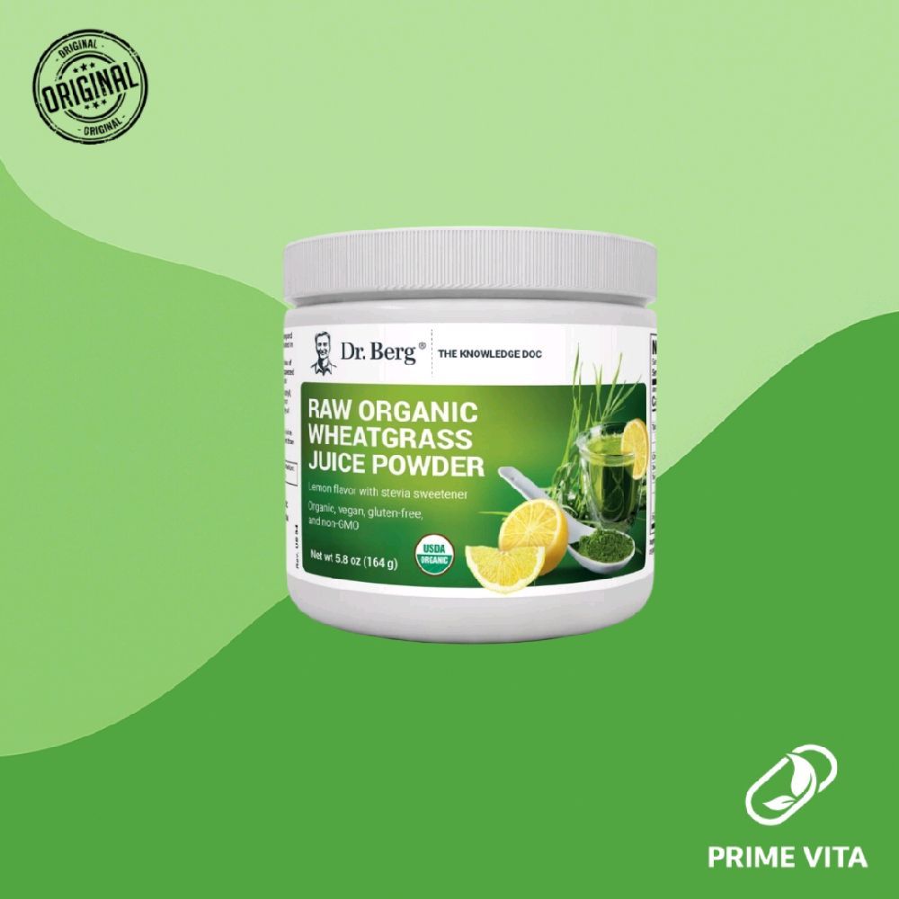 

Dr. Berg Organic Raw Wheatgrass Juice Powder – Serbuk Jus Wheatgrass Organik Mentah Rasa Lemon 164g – Superfood Vegan & Gluten-Free