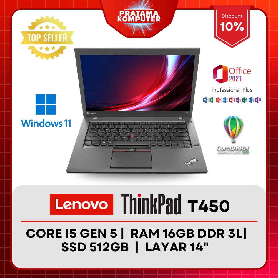 Laptop Lenovo Thinkpad T450 Core i5 Gen 5 RAM 8 GB SSD