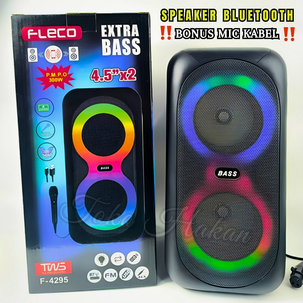 TERMURAH~Speaker Bluetooth Fleco F-4295 Extra Bass Bluetooth-TWS-Radio FM-USB-TF | Speaker Aktif Sub