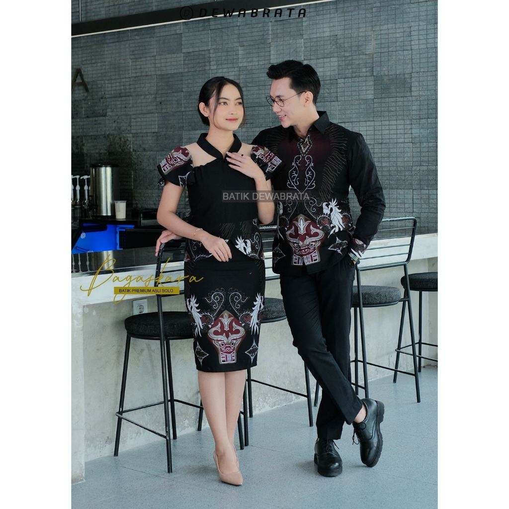 Couple Batik Modern Premium | Batik Deewabrata motif BAGASKARA – Sarimbit Kemeja & Dress Elegan