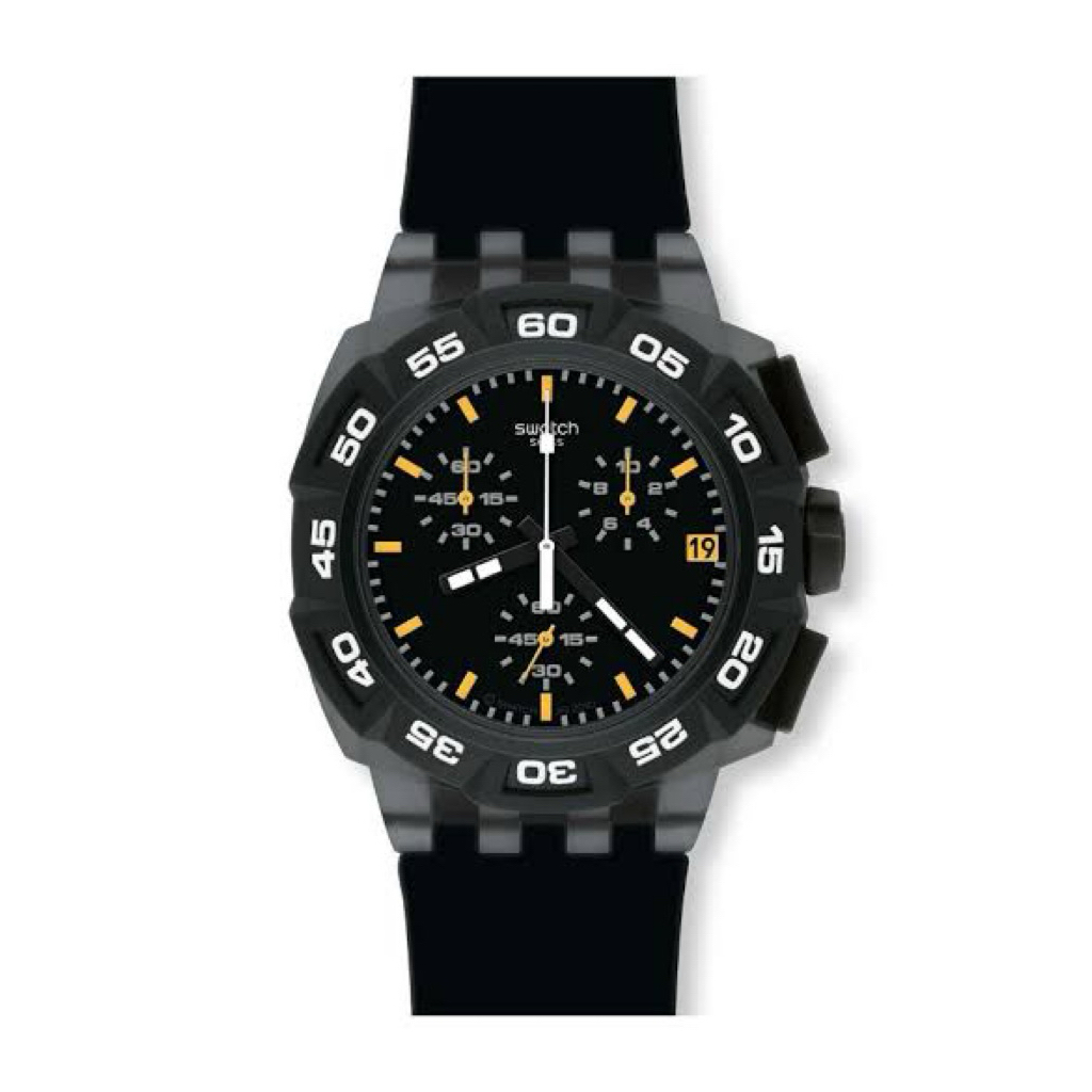 Swatch CHRONO Jam Tangan Pria Strap Karet SUlB414D BLACK HERO Original
