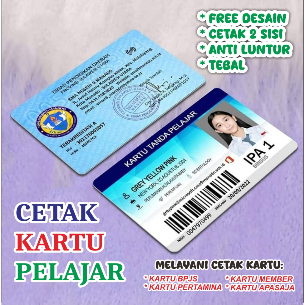

Cetak ID CARD 2 Muka, 2 Sisi, NPWP, BPJS. Awet dan tidak luntur