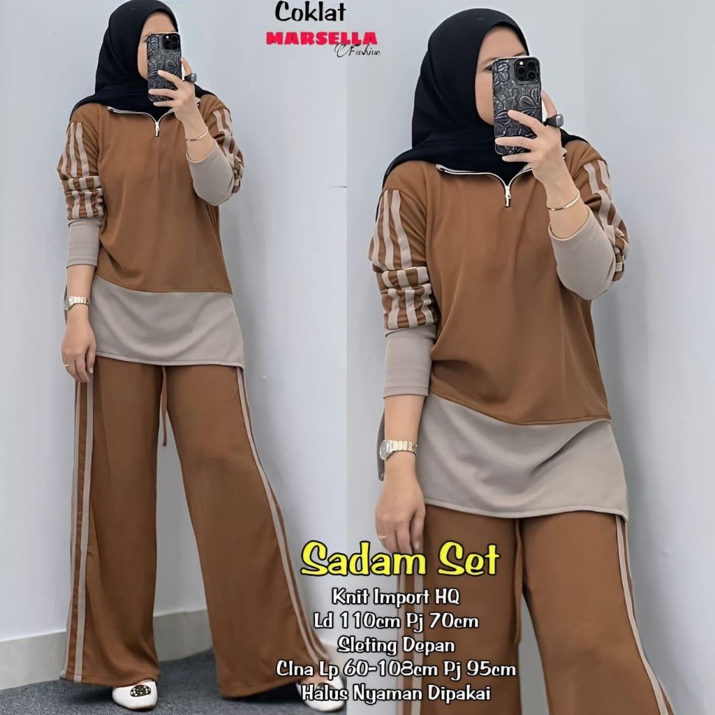 setelan kaos wanita terbaru Sadam set setelan celana kekinian