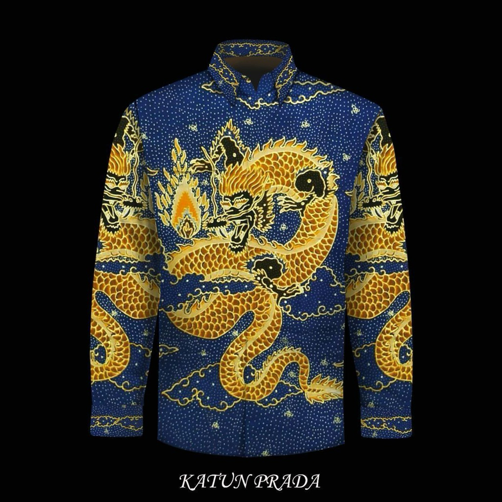 Kain batik tulis katun prada motif naga kemeja batik tulis pria asli KP98