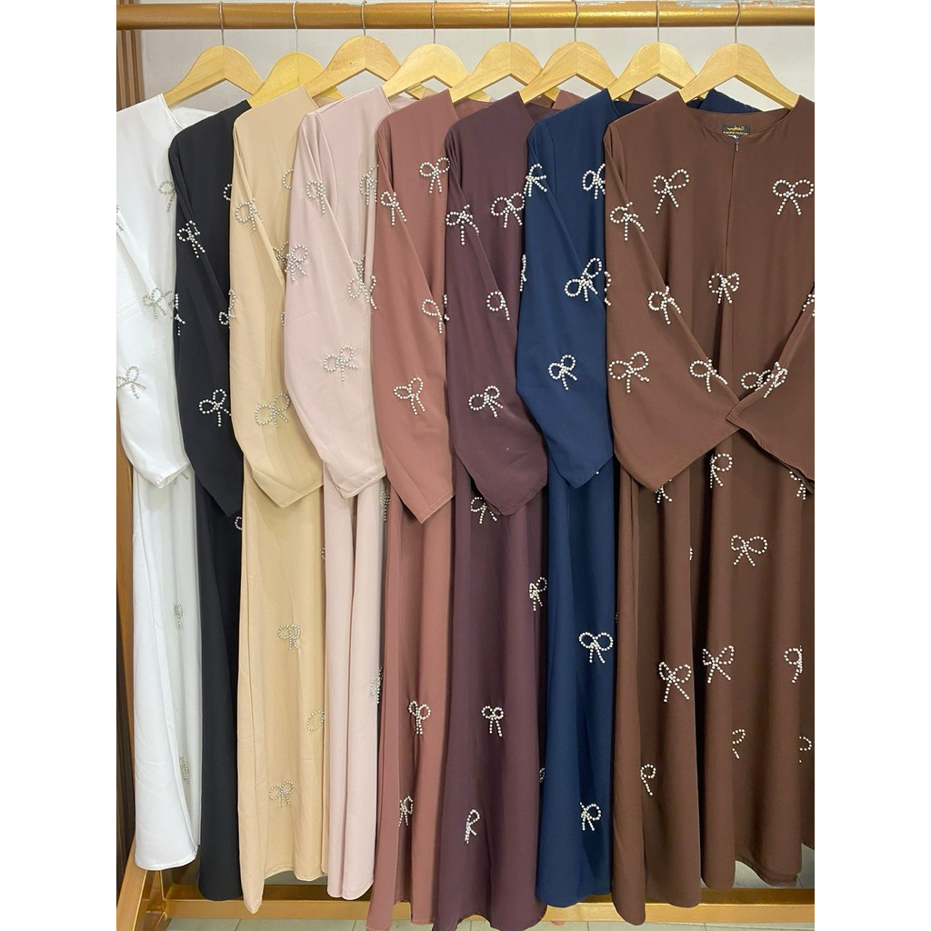 ABAYA PITA MUTIARA PUTIH BUSANA MUSLIMAH WANITA GAMIS PEREMPUAN DRESS BAJU LEBARAN TREND SYARI UMROH