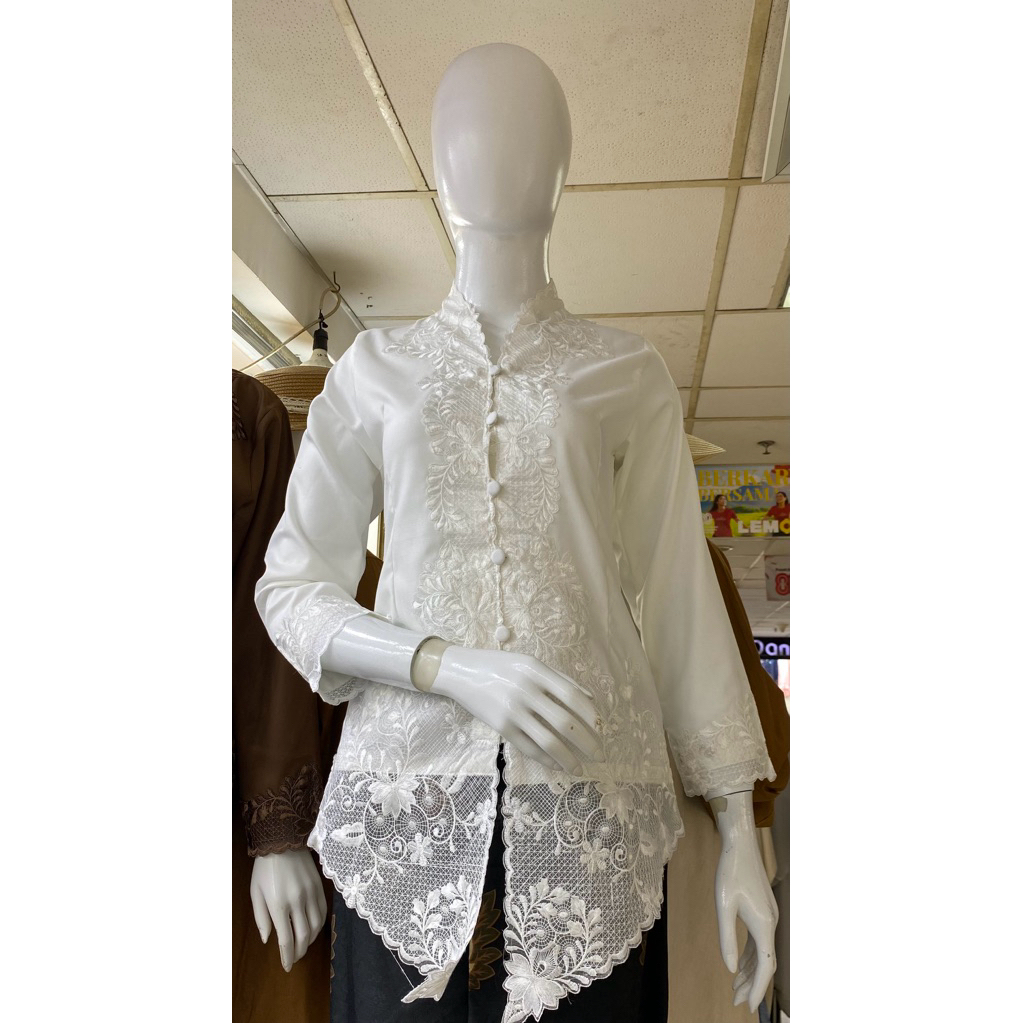 KEBAYA ENCIM PUTIH POLOS JUMBO TANGAN 7/8 - ATASAN KEBAYA PUTIH / KEBAYA ENCIM BORDIR SENADA