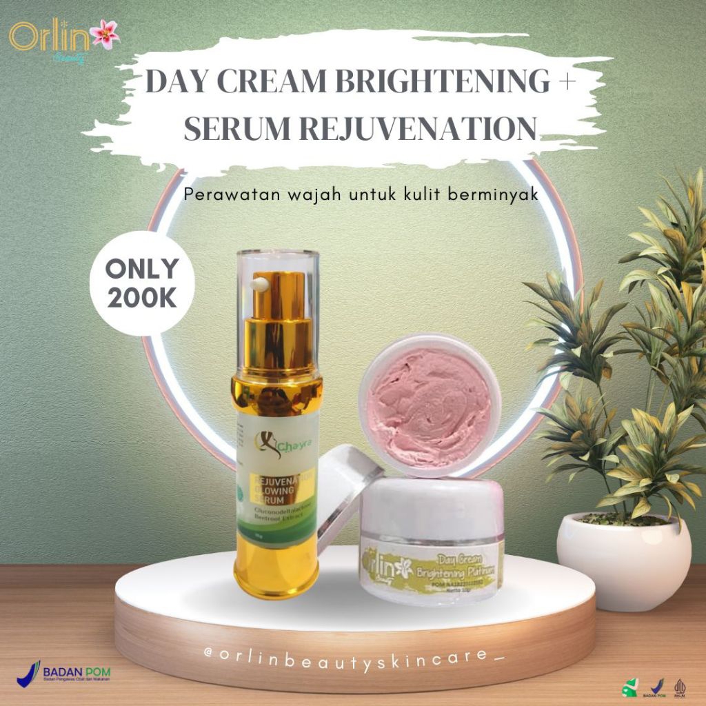 Orlin Beauty Skincare Paket Bundling Day Cream Brightening + Serum Rejuvenation Best Couple Di Pagi 