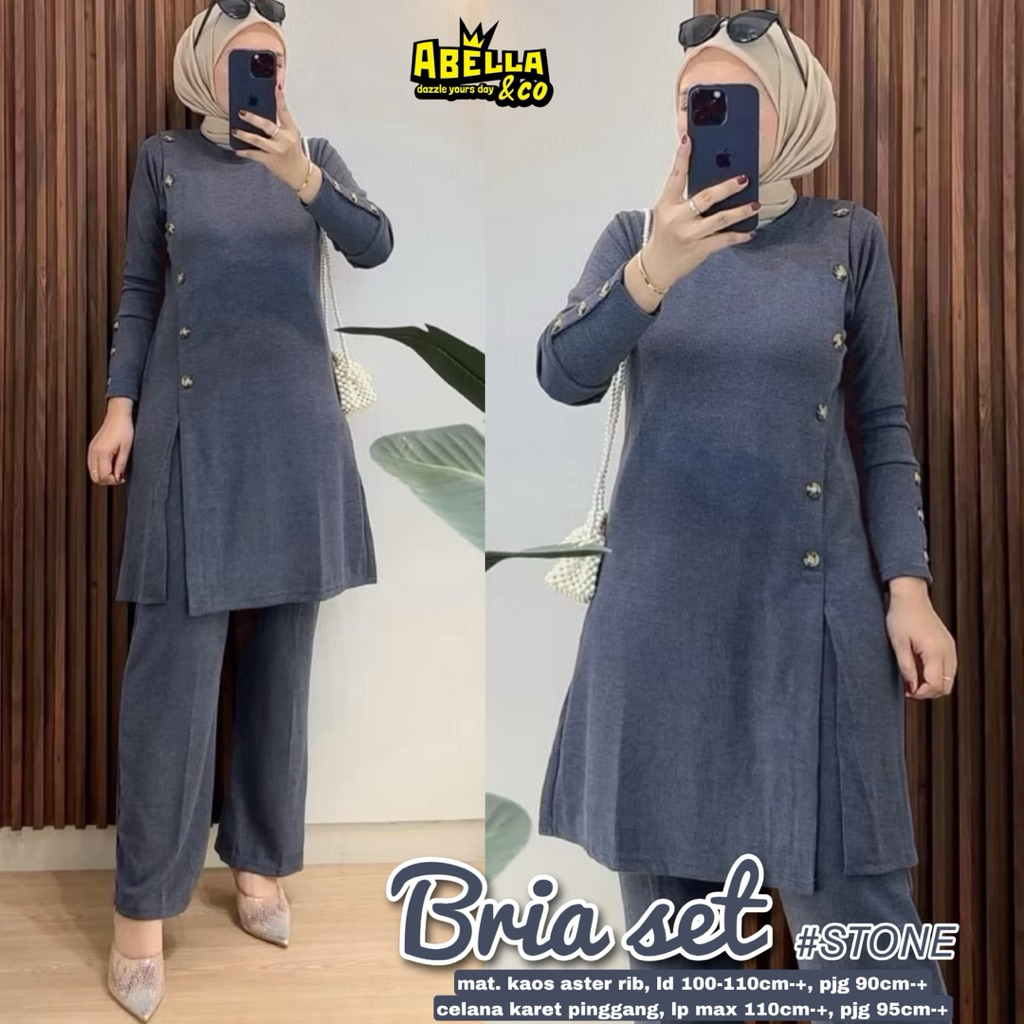 BRIA SET ORIGINAL BY ABELLA oneset setcel setelan tunik dan celana kaos aster rib basic polos premiu