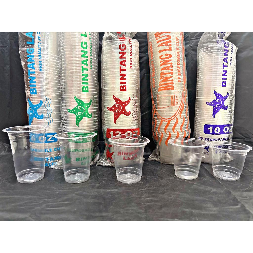 GELAS POP ICE/GELAS BUBBLE/GELAS OZ/GELAS PLASTIK MEREK BINTANG LAUT UK 10 11 12 14 16 OZ ISI 50 PCS
