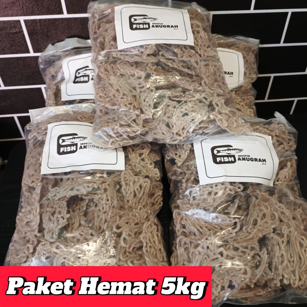 5kg Kerupuk Mentah Ikan Tengiri Kemasan 1kg x5 motif lonjong | Kerupuk ikan tenggiri