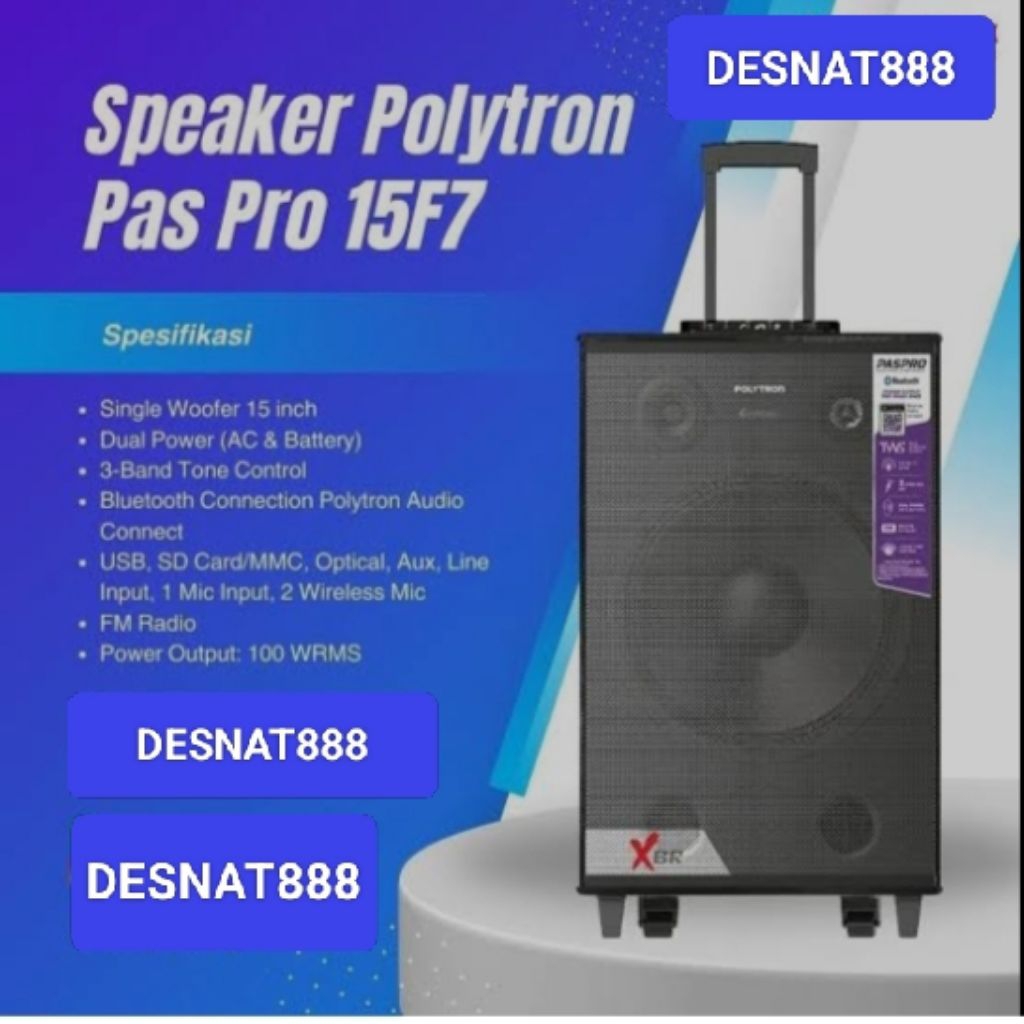 POLYTRON PASPRO 15F7 /PASPRO15F7 SPEAKER BLUETOOTH PORTABEL ACTIVE XBR FREE 2 MIC