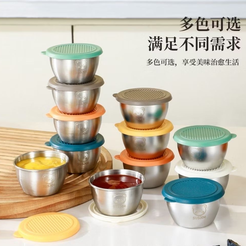 cup saus stainless 304 anti tumpah dengan tutup serba guna / wadah saos anti karat / cup wadah sayur